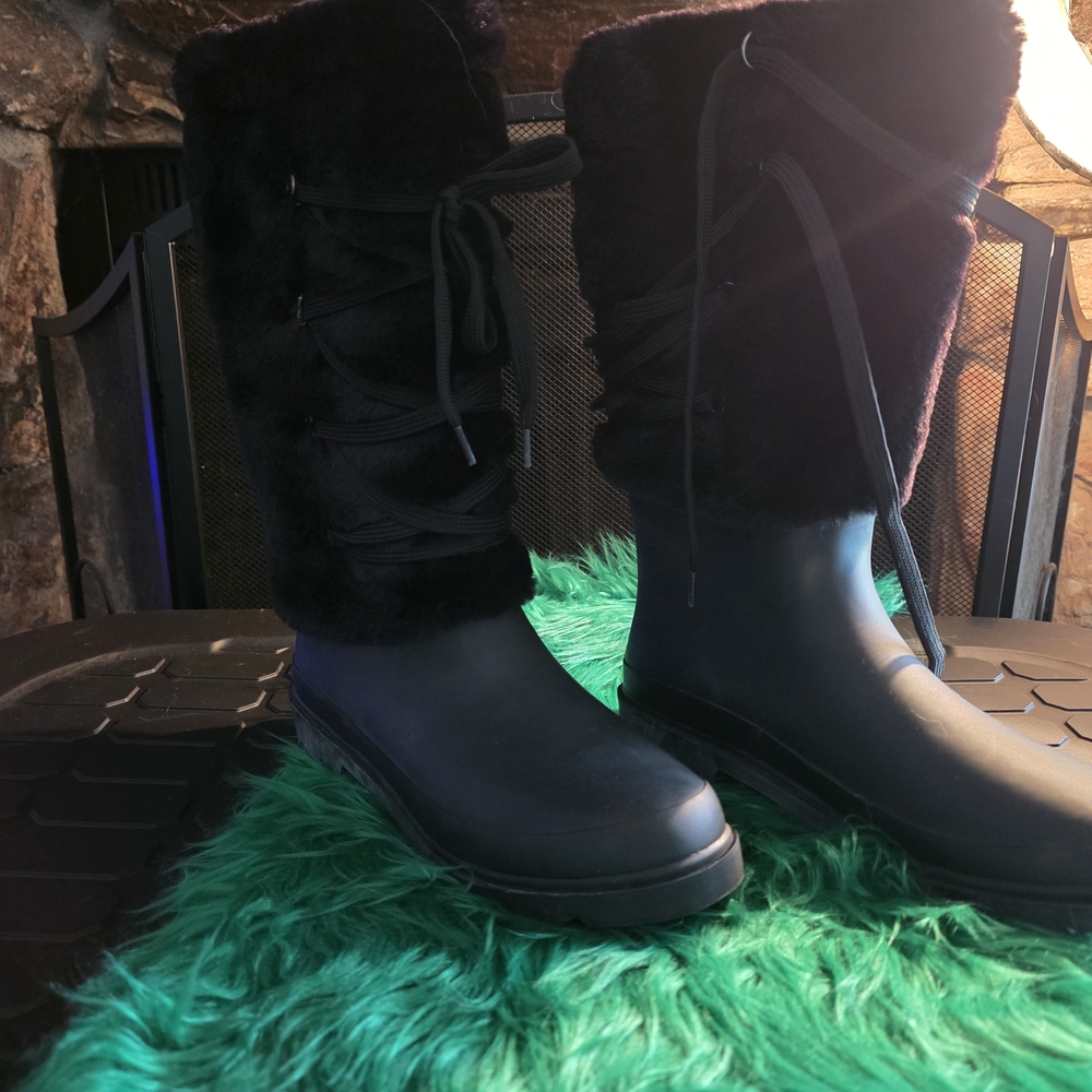 Dirty Laundry Black Winter Rain Boots Velvet Suede
